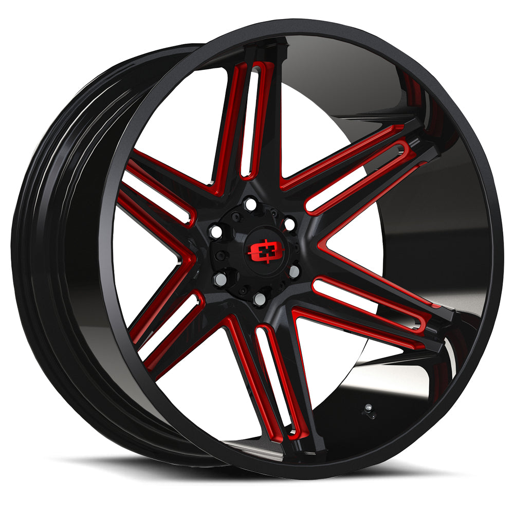 Vision Off-Road GBMRT 500 22X12 -51 Gloss Black Milled Spoke with Red Tint