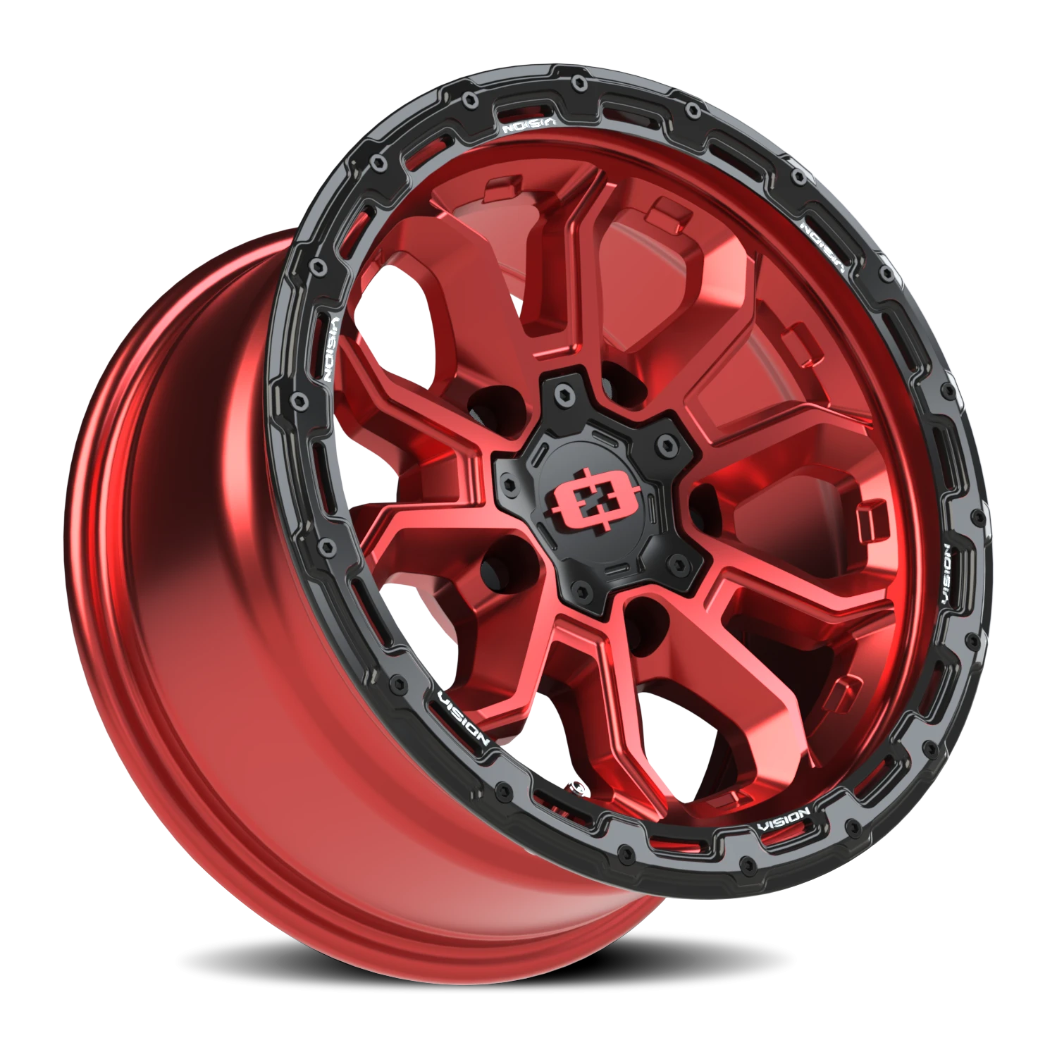 Vision Off-Road Korupt BZSBL 16X8 +0 Gloss Red w/Gloss Black Lip