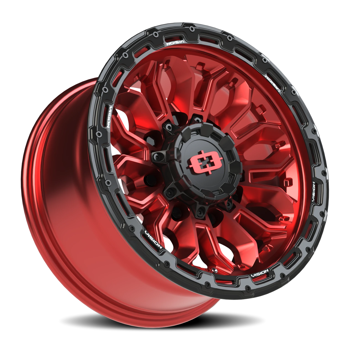 Vision Off-Road Korupt BZSBL 16X8 +0 Gloss Red w/Gloss Black Lip