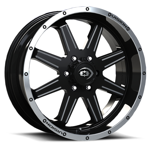 Vision Off-Road rendering 20X9 +12 Gloss Black Machined Lip Milled Spoke