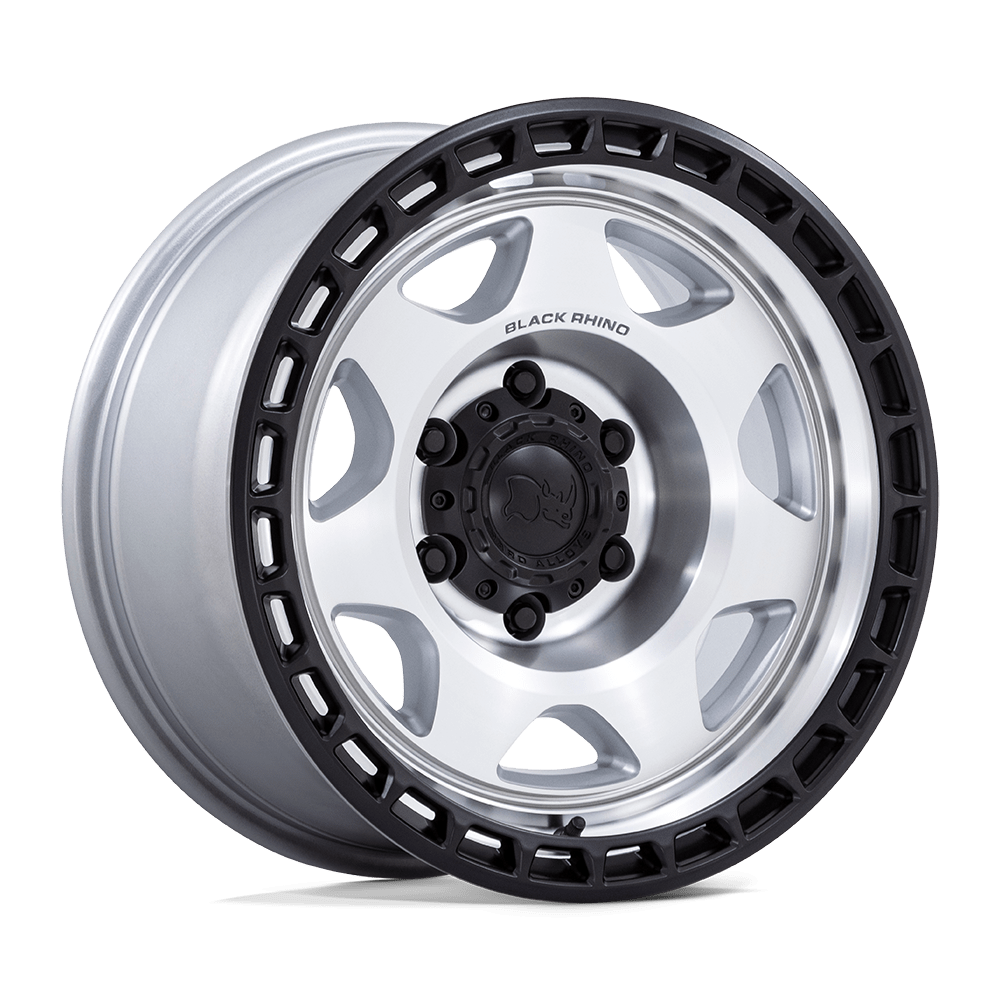 Black Rhino Hard Alloys Br018 Voyager 17X8.5 -10 Silver Machined W/ M-Black Lip