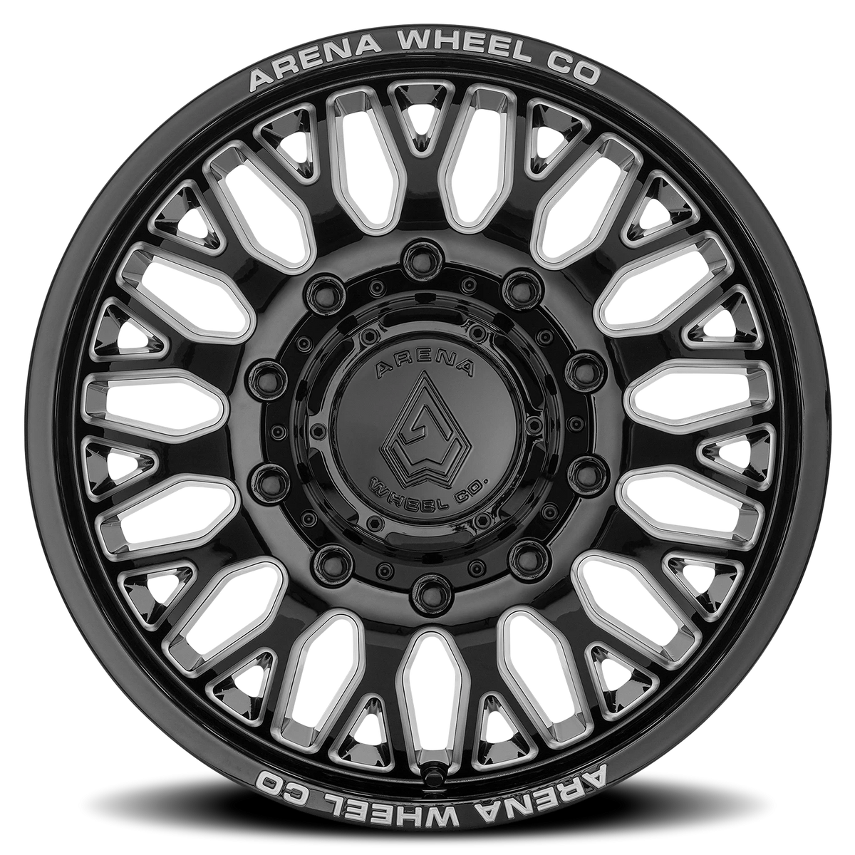 Arena Dually Monarch 20X8.25 +100 Gloss Black Milled (Front)
