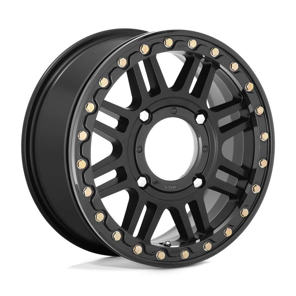 KMC Powersports KS242 AZTEC UTV BEADLOCK 15X10 +0 SATIN BLACK W/ GLOSS BLACK RING