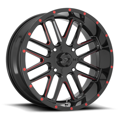 Msa Offroad Wheels M35 Bandit Utv 22X7 +0 Gloss Black Milled W/ Red Tint