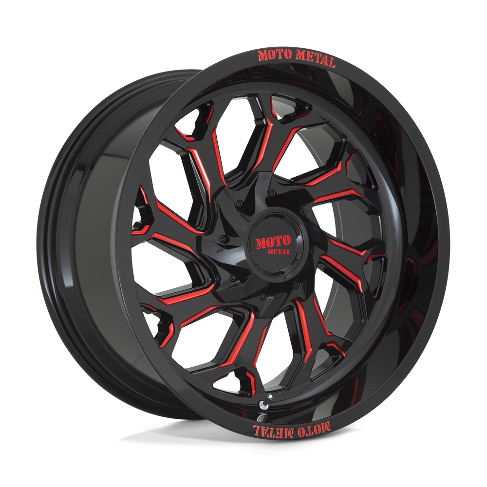 Moto Metal MO999 20X10 +-18 GLOSS BLACK MILLED W/ RED TINT