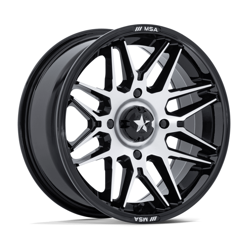 Msa Offroad Wheels M52 Radar Utv 14X7 -47 Gloss Black W/ Machined Face