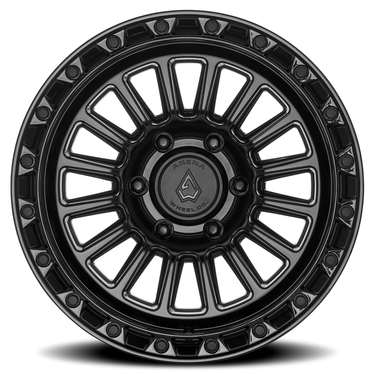 Arena Podium 17X8.5 +25 Satin Black W/ Gloss Black Lip