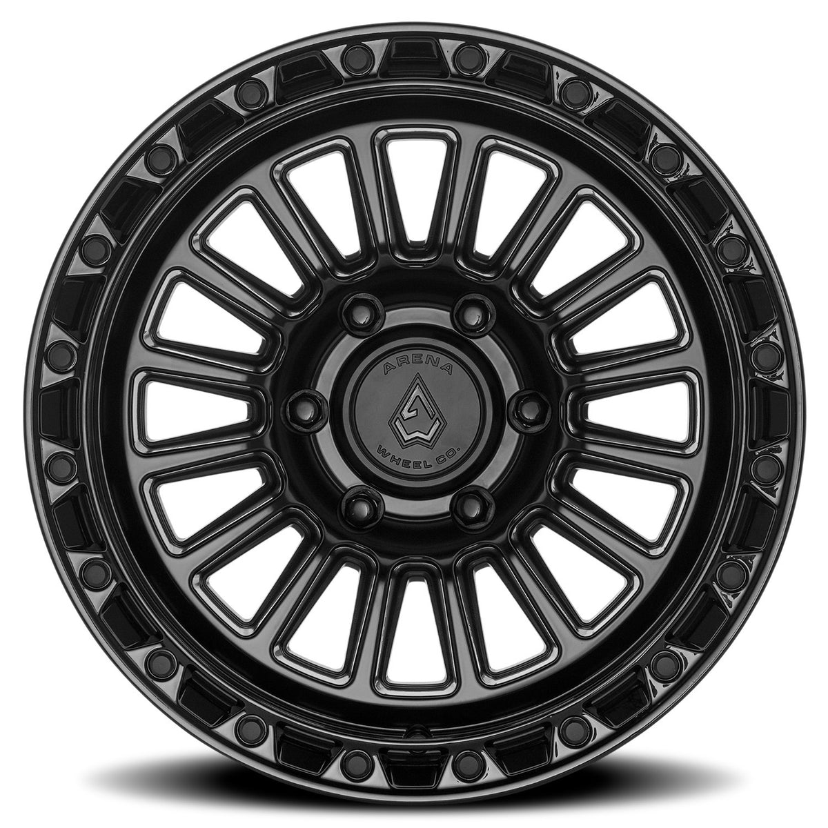 Arena Podium 17X8.5 +25 Satin Black W/ Gloss Black Lip