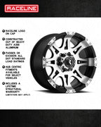 Raceline Wheels Raptor Mirror/ 17X9 +0 Black