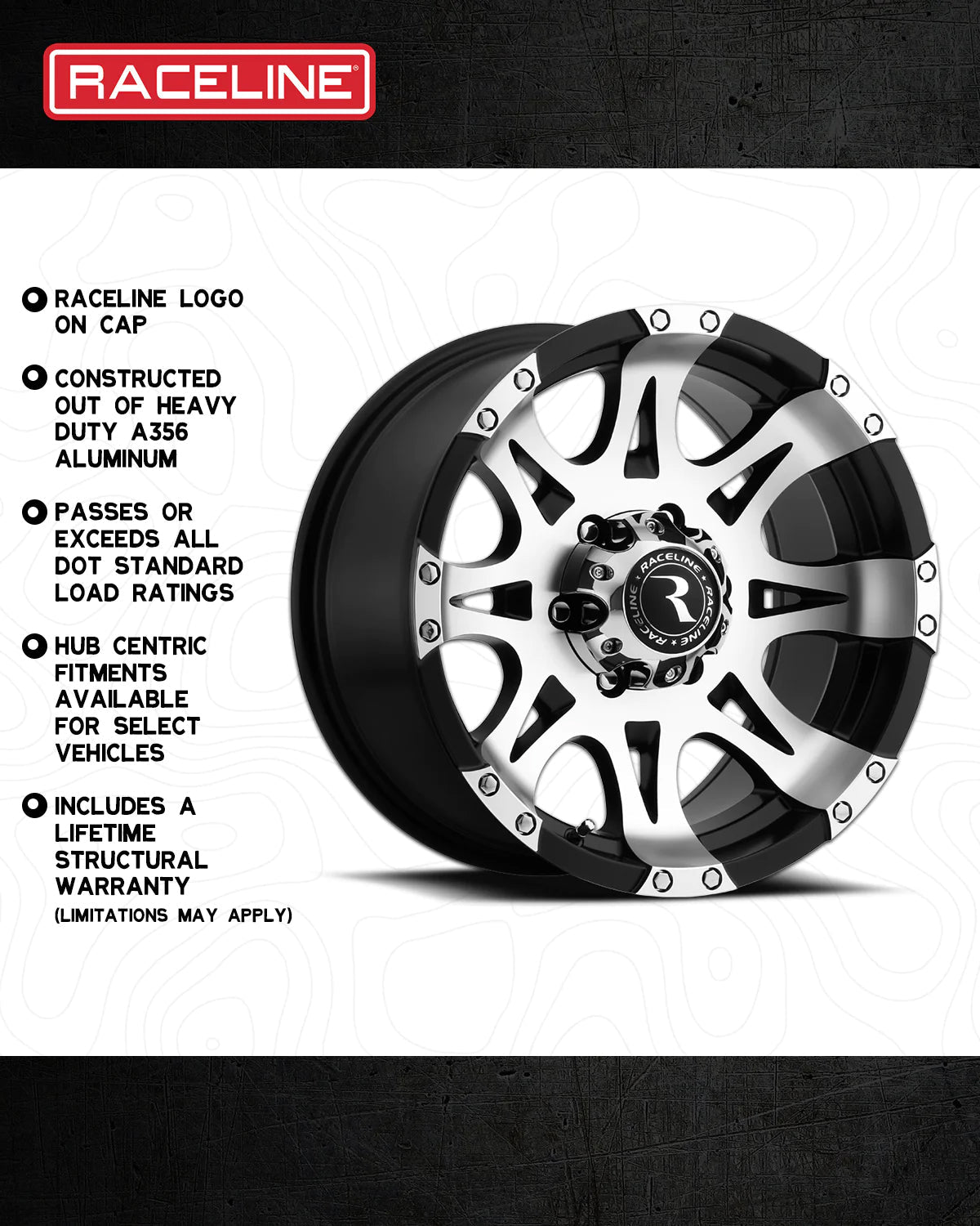 Raceline Wheels Raptor Mirror/ 18X9 +20 Black