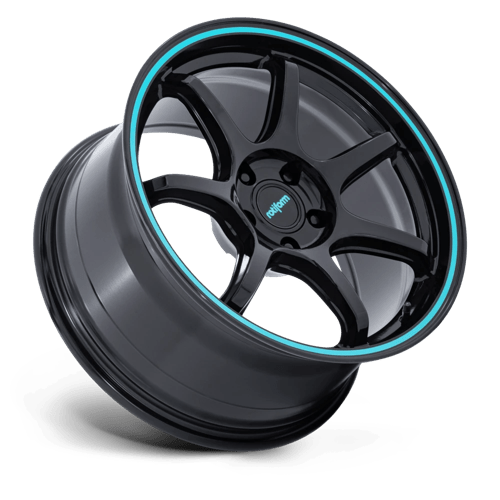 Rotiform Rc208 Bpu 19X8.5 +25 Gloss Black W/ Teal Stripe