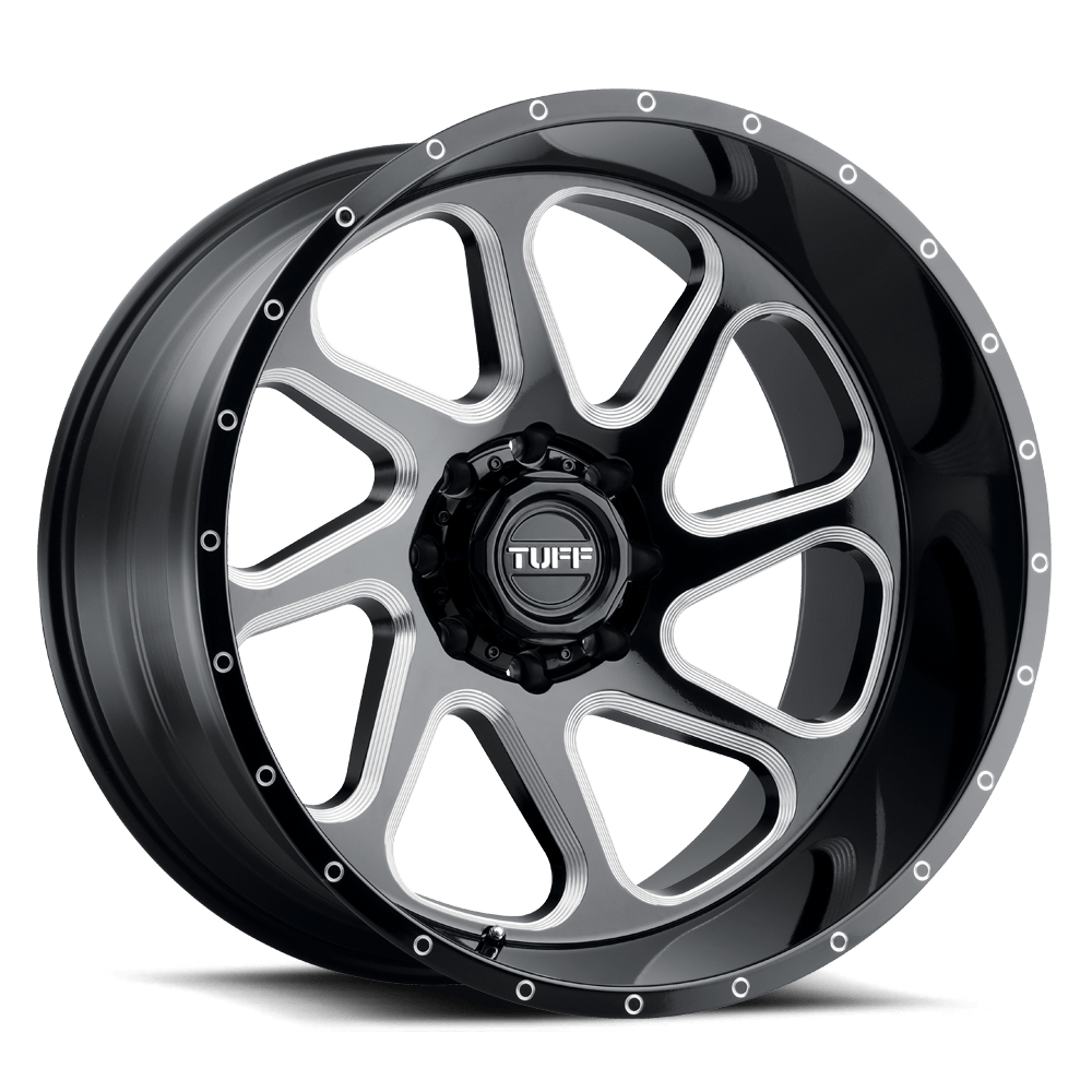 Tuff T2B 22X12 -45 Gloss Black W/ Milled Spokes