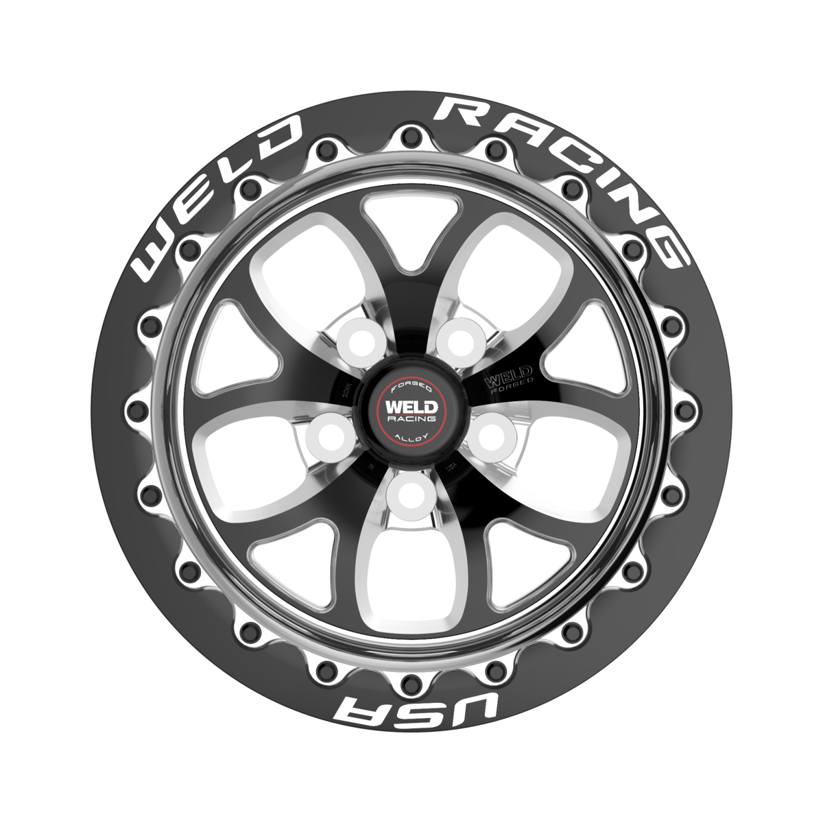 WELD Racing S76 Beadlock 15X10 -25 Black Center - Polished Shell