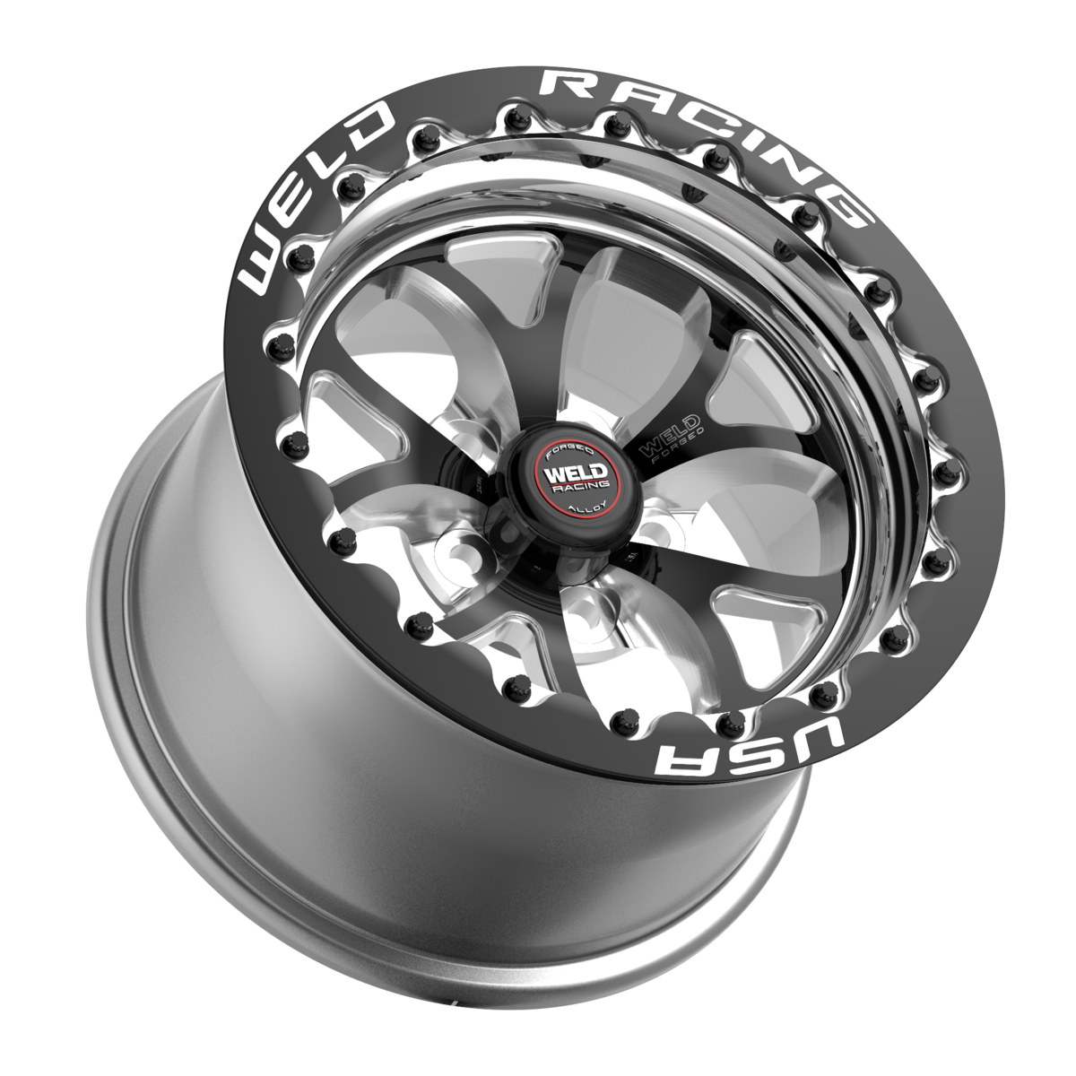 WELD Racing S76 Beadlock 15X10 +51 Black Center - Polished Shell