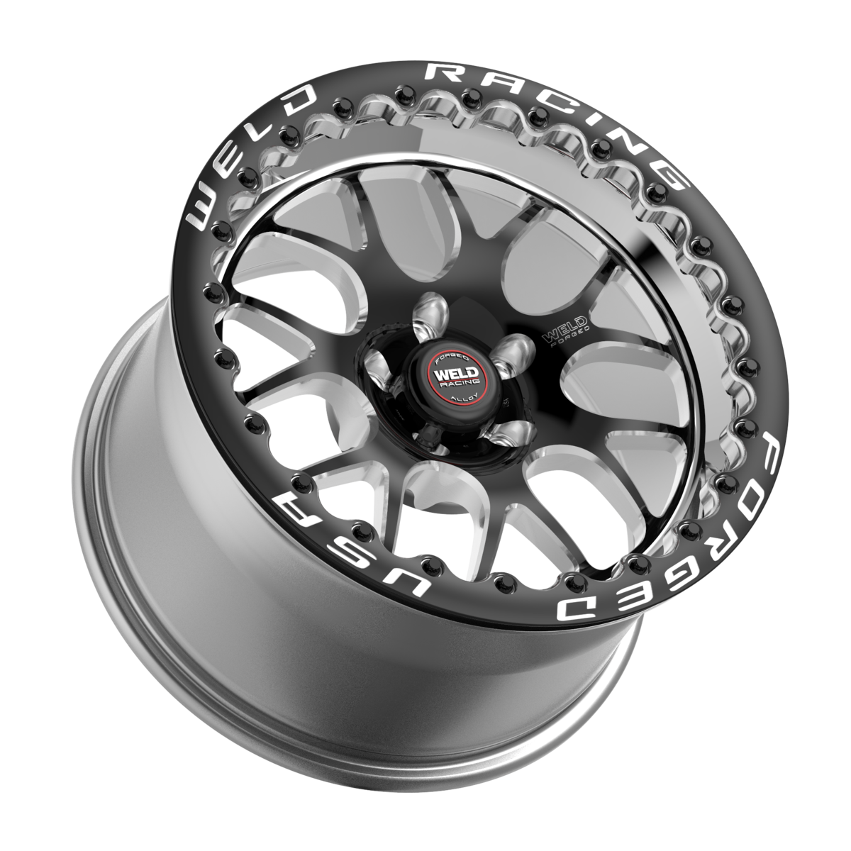 WELD Racing S77 Beadlock 17X10.5 +65 Black Center - Polished Shell