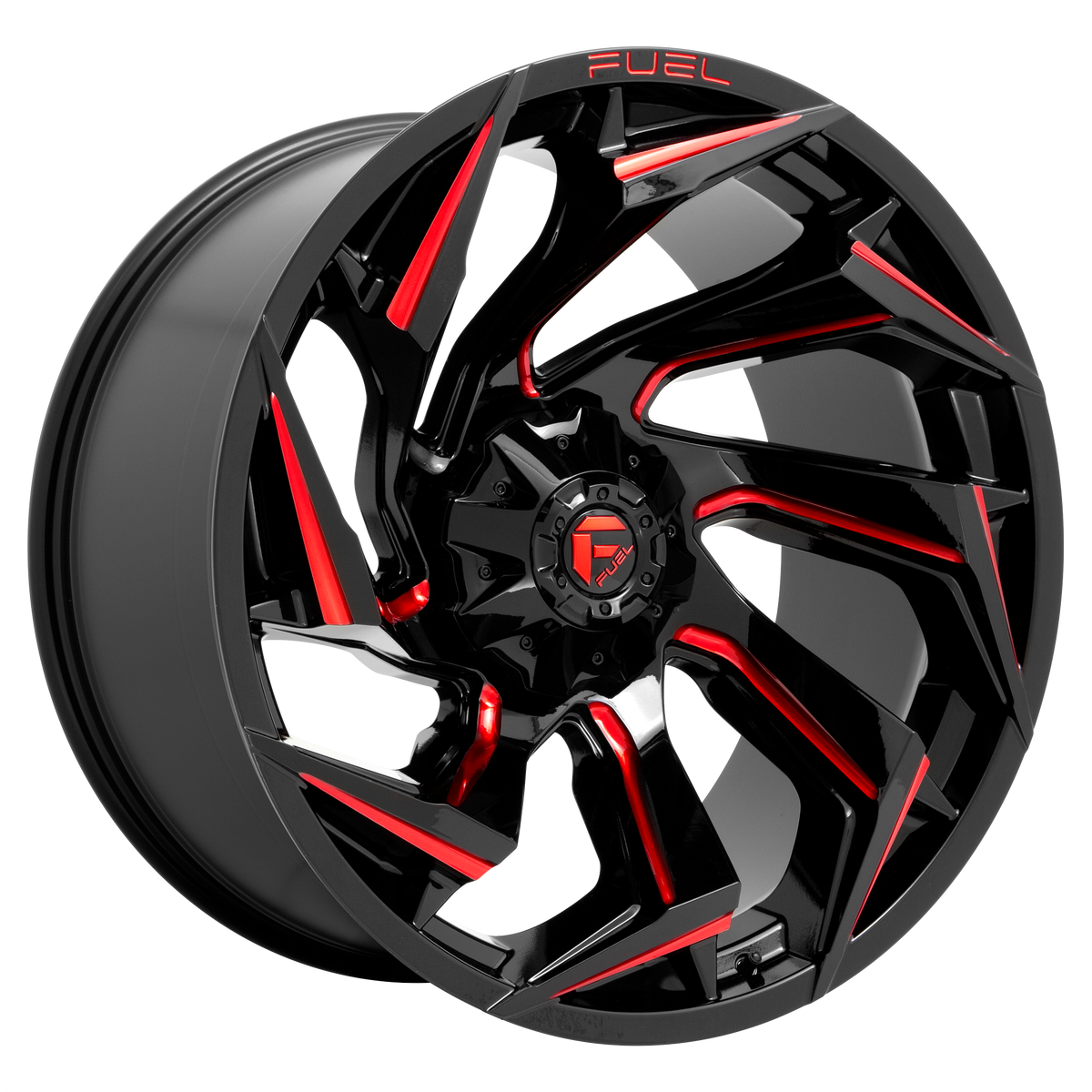 Fuel 1Pc D755 Reaction 22X12 -44 Gloss Black Milled W/ Red Tint