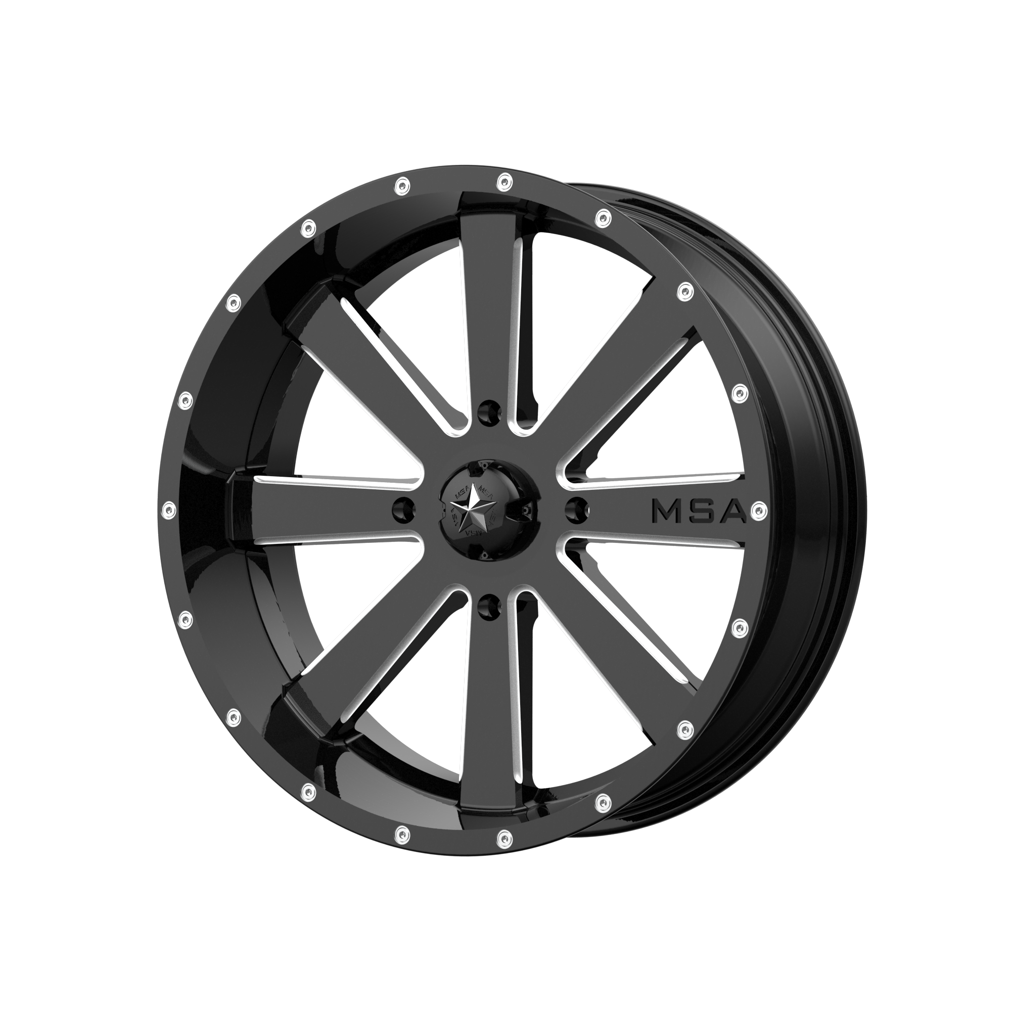 Msa Offroad Wheels M34 Flash Utv 20X7 +0 Gloss Black Milled