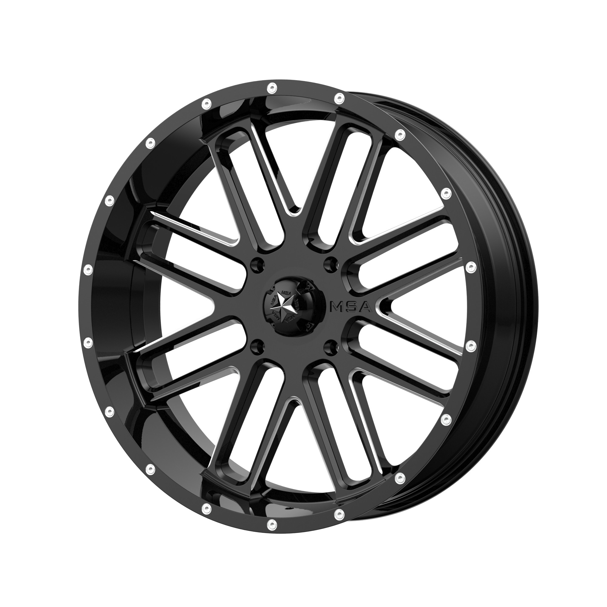 Msa Offroad Wheels M35 Bandit Utv 18X7 +0 Gloss Black Milled