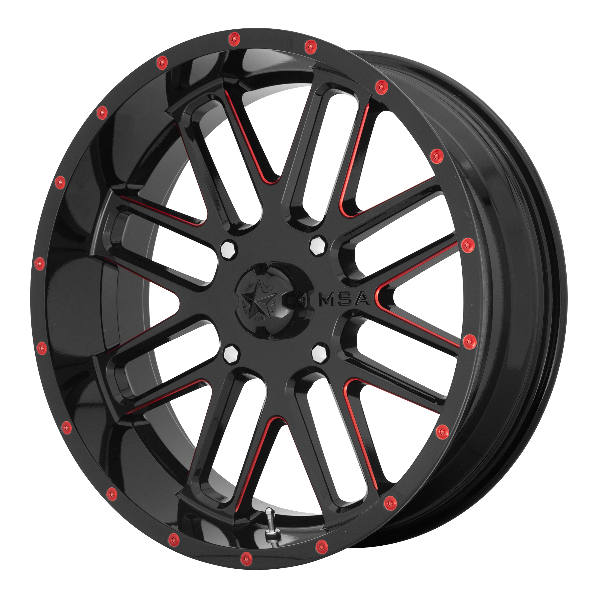 Msa Offroad Wheels M35 Bandit Utv 22X7 +0 Gloss Black Milled W/ Red Tint