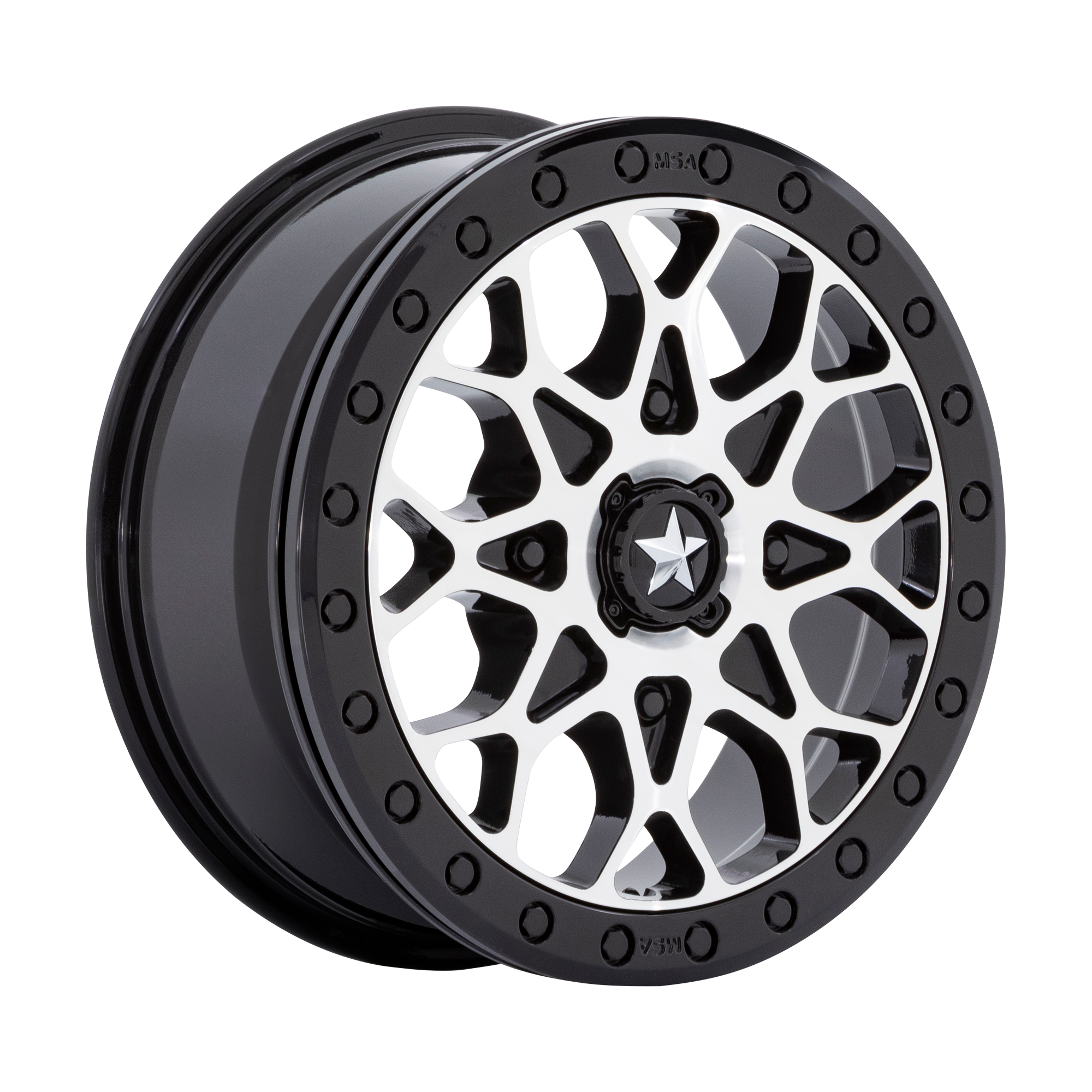 Msa Offroad Wheels M48 Portal Utv Beadlock 15X6 +38 Gloss Black Machined W Gb Ring
