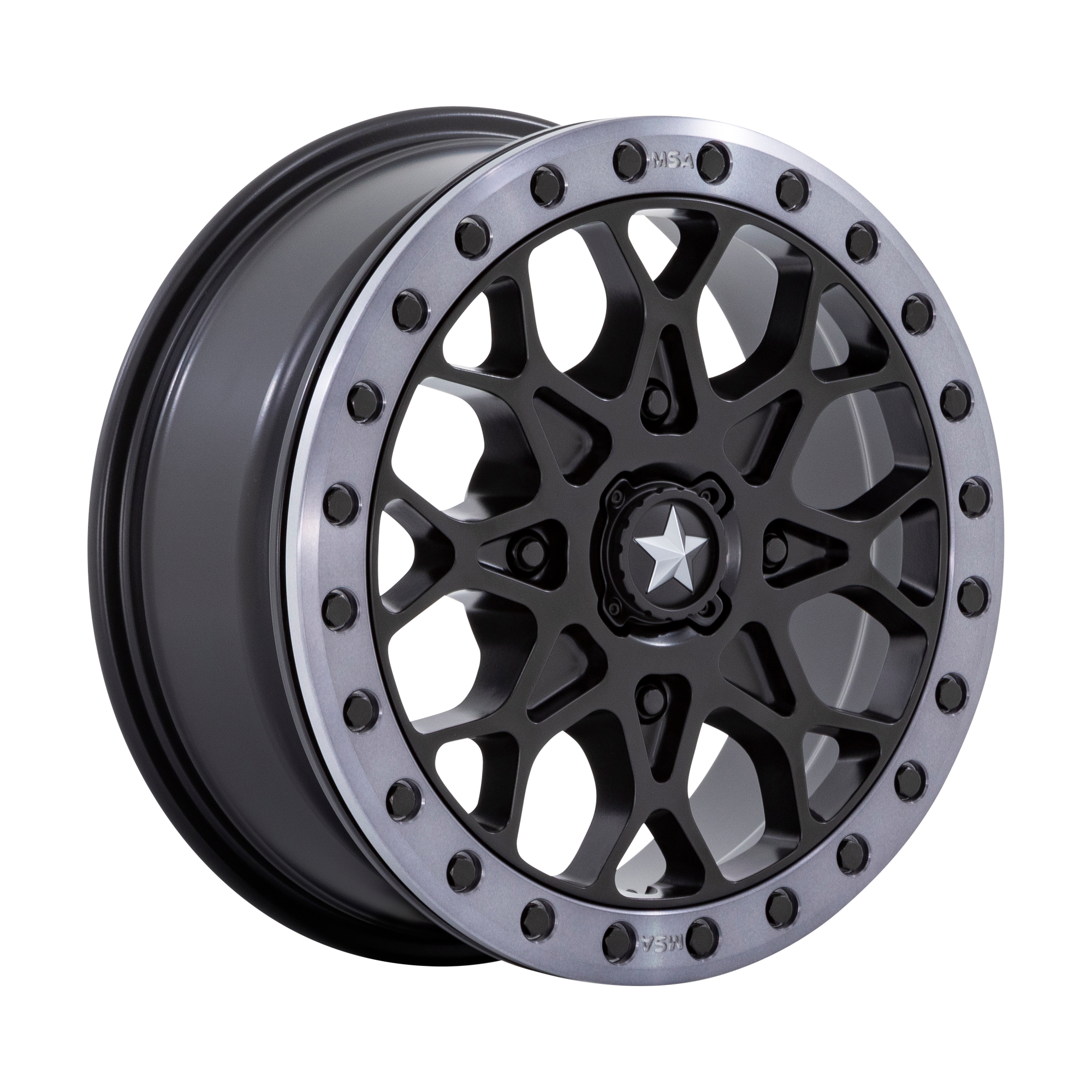 Msa Offroad Wheels M48 Portal Utv Beadlock 15X6 +38 Satin Black W/ Gray Tint Ring