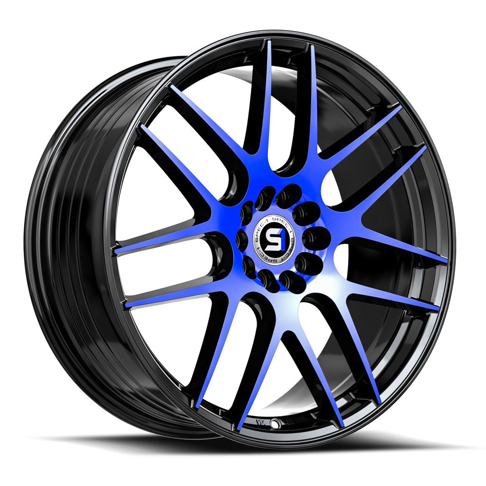 Spec-1 SP-65 18X10 +22 Gloss Black & Blue Machined