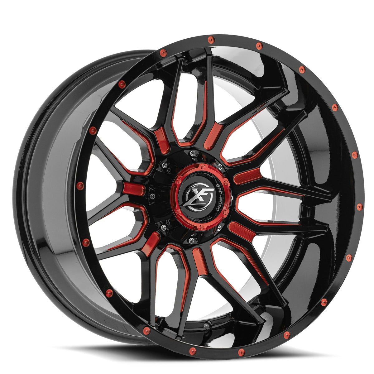 XF Off-Road XF-222 22X12 -44 Gloss Black & Red Milled