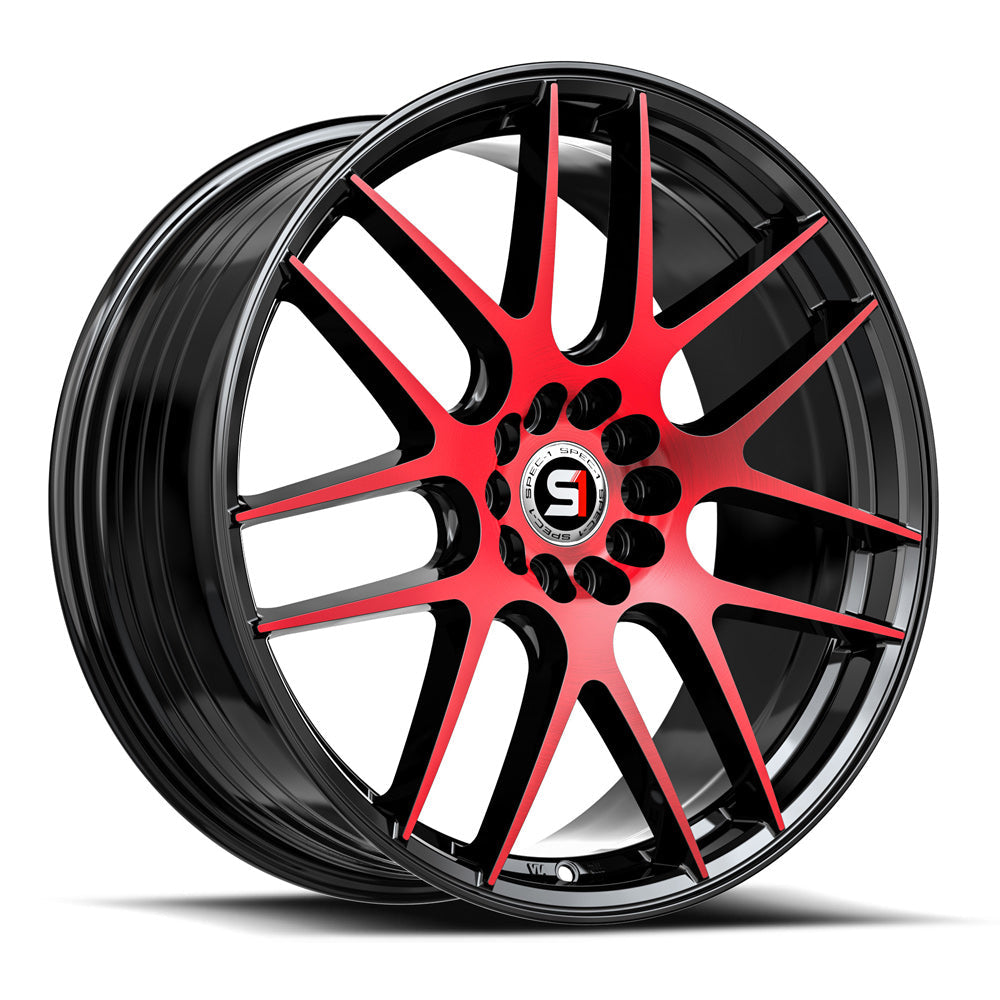 Spec-1 SP-65 18X10 +42 Gloss Black & Red Machined