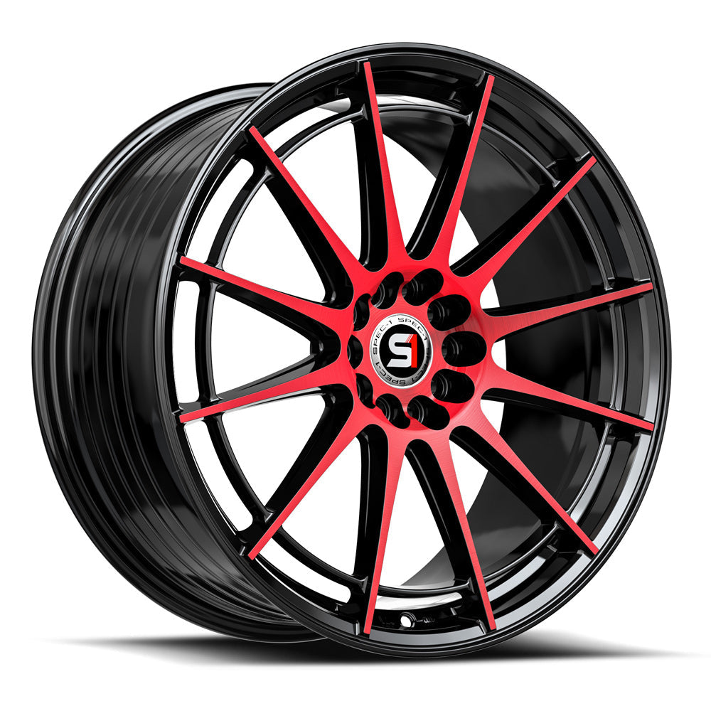 Spec-1 SP-64 18X8 +34 Gloss Black & Red Machined