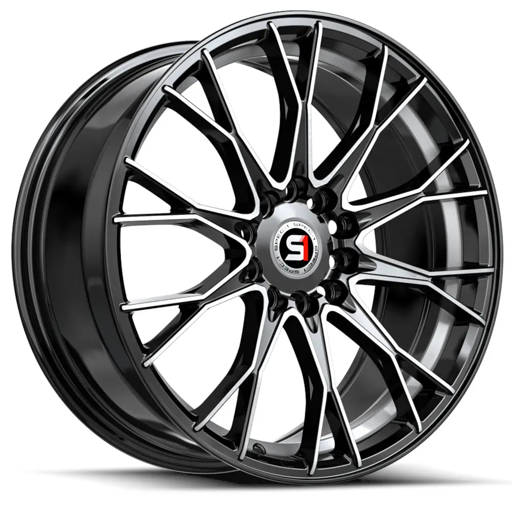 Spec-1 SP-59 18X8 +38 Gloss Black & Machined & undercut