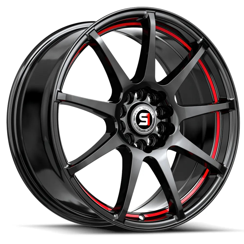 Spec-1 SP-67 18X8 +38 Gloss Black & Red Line