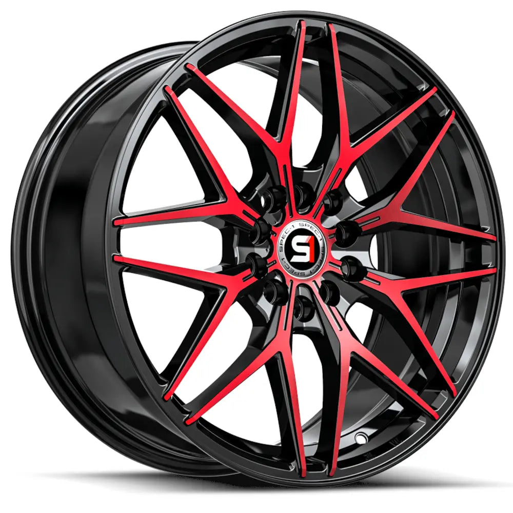 Spec-1 SP-60 18X8 +38 Gloss Black & Red Machined