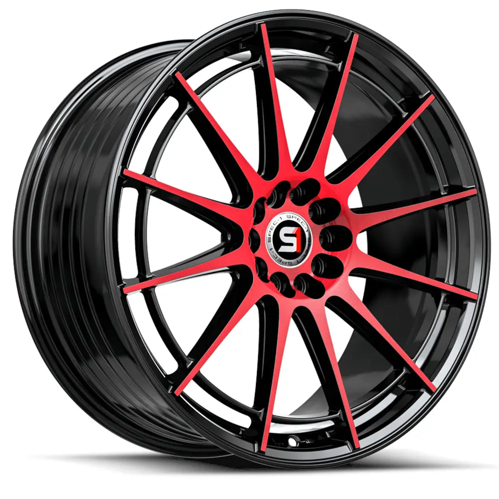 Spec-1 SP-64 17X8 +42 Gloss Black & Red Machined