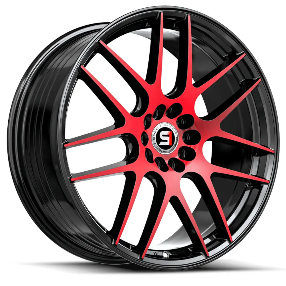 Spec-1 SP-65 18X8 +34 Gloss Black & Red Machined