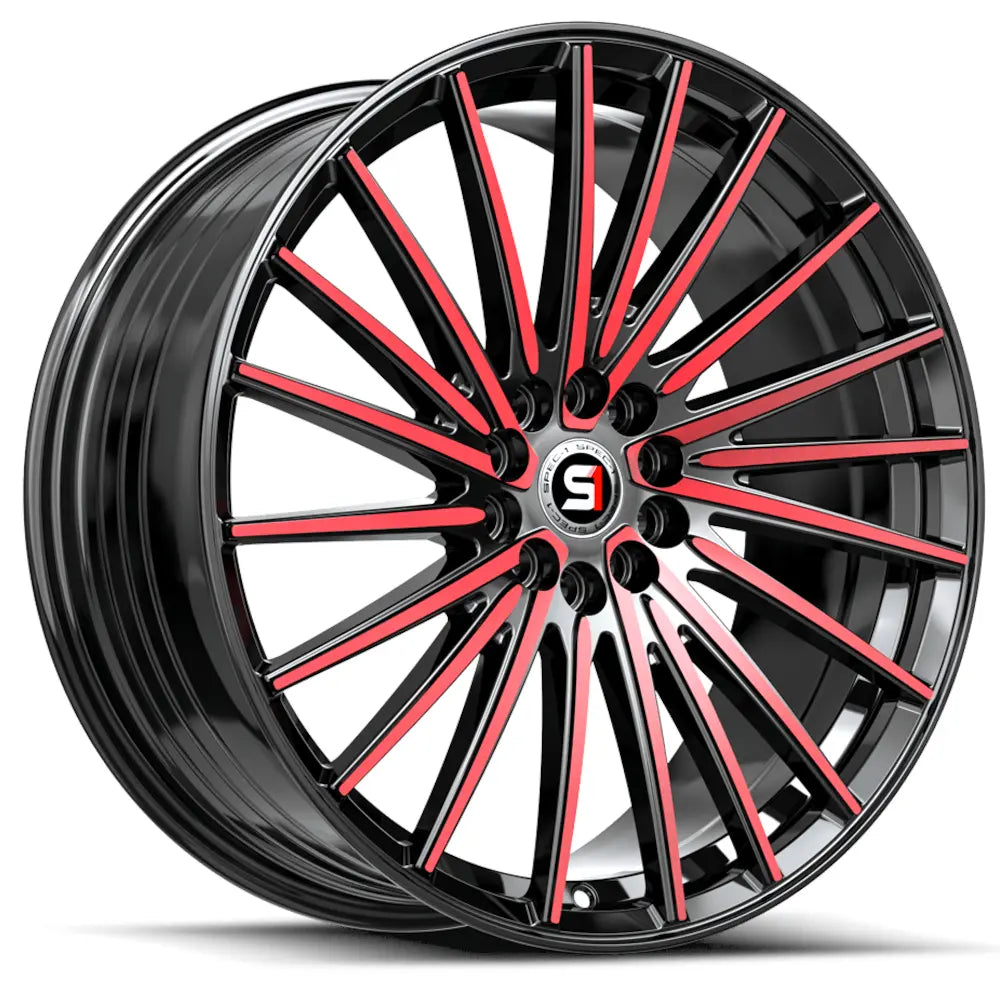 Spec-1 SP-68 17X7.5 +42 Gloss Black & Red Machined