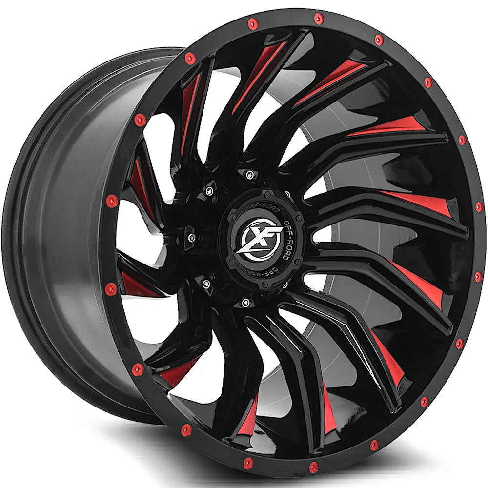 XF Off-Road XF-224 22X12 -44 Gloss Black & Red Milled