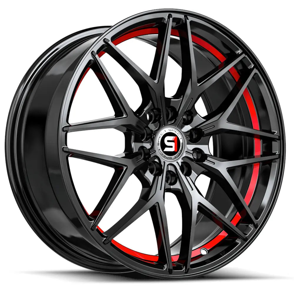 Spec-1 SP-60 18X8 +38 Gloss Black & Red Undercut