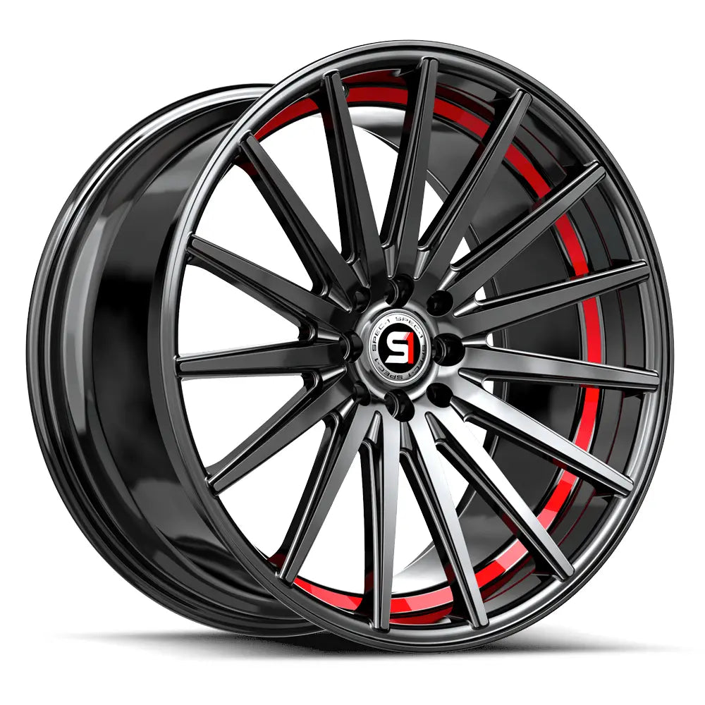 Spec-1 SP-69 17X7.5 +42 Gloss Black & Red Under Cut