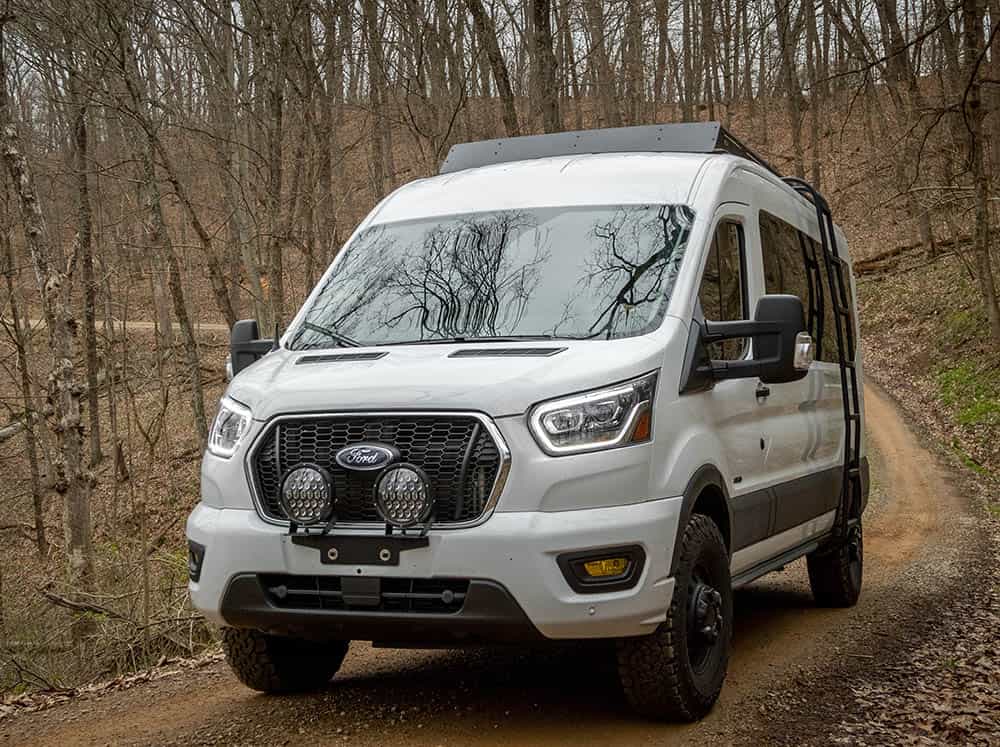 Transit 148" Mid Roof Low Pro Roof Rack With Light Bar Fairing
