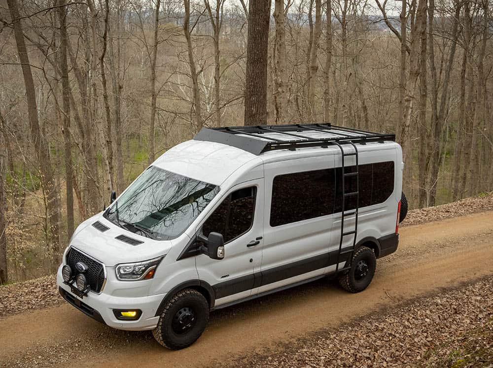 Transit 148" Mid Roof Low Pro Roof Rack With Light Bar Fairing