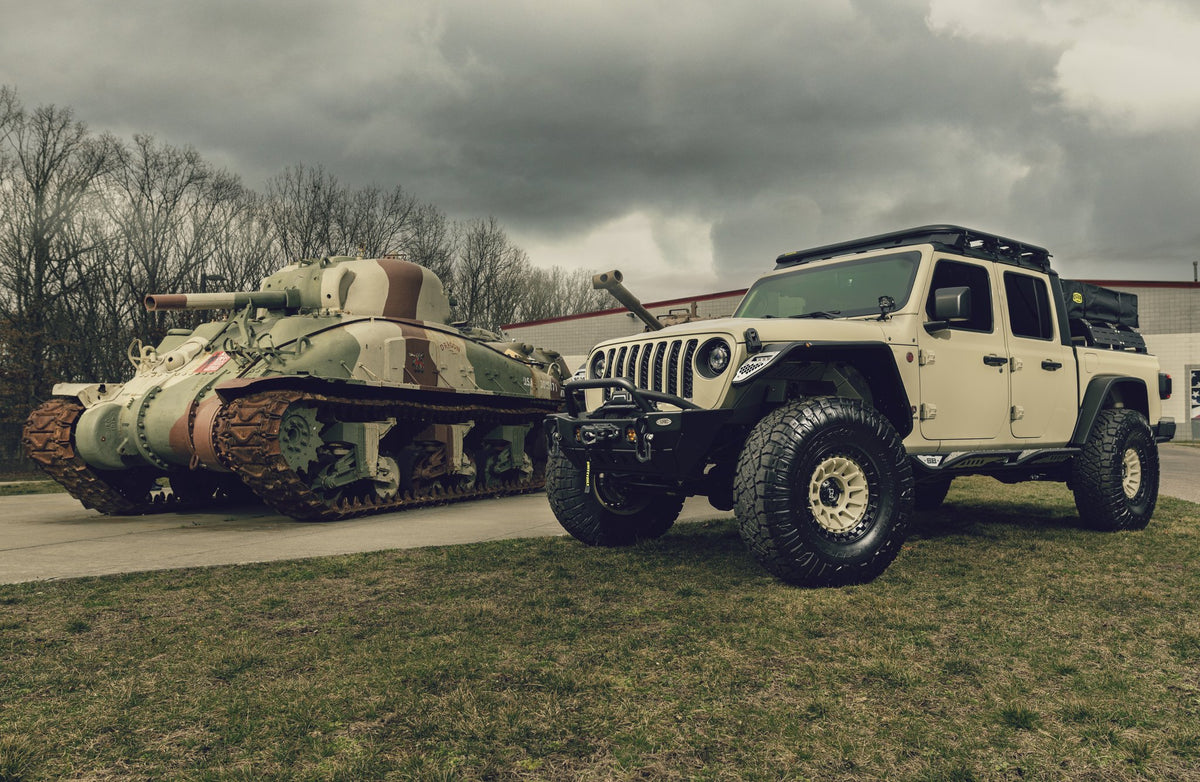 Black Rhino Barrage Desert Sand on Matte Black on a Jeep Gladiator