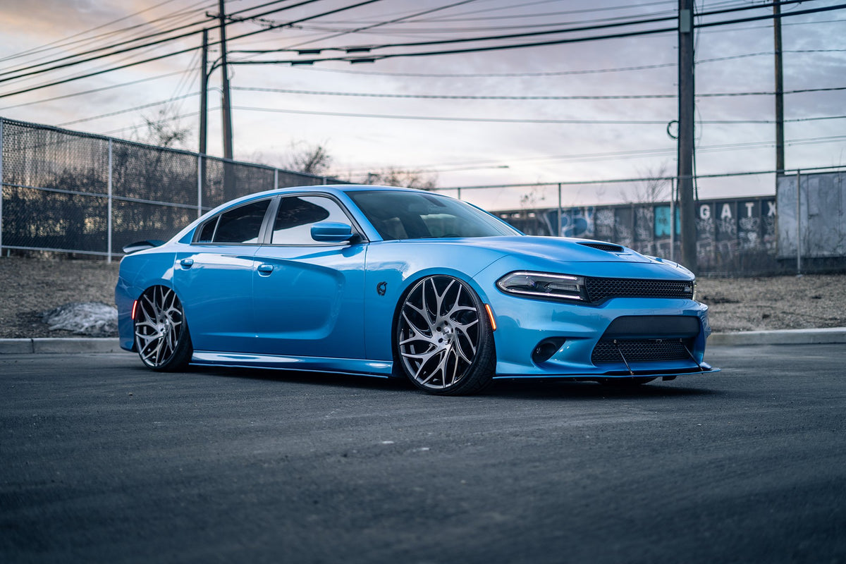 DUB S260 G.O.A.T. Brushed Face Gloss Black Dark Tint Spoke on a Dodge Charger
