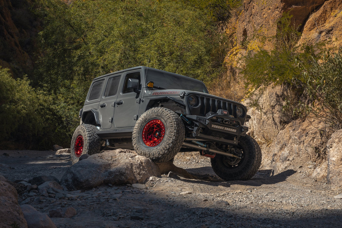 Fuel Off-Road D121 Unit Beadlock Candy Red on a Jeep Rubicon