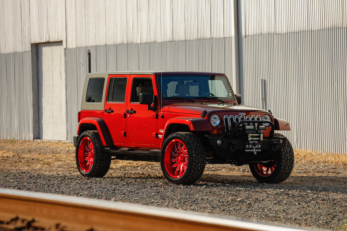 Fuel Off-Road D745 Saber Candy Red Milled on a Jeep