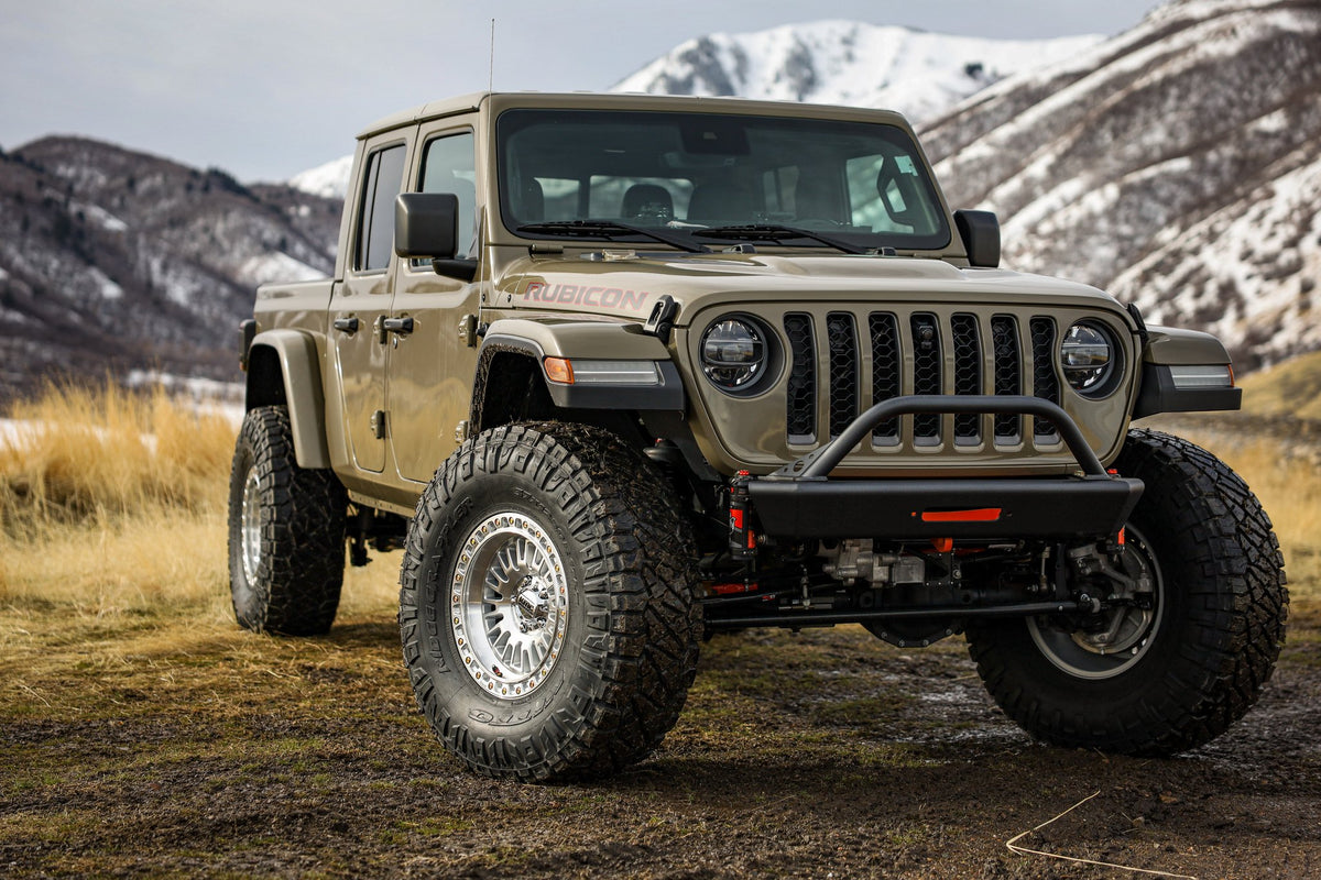 KMC KM554 Aztec Gloss Silver with Machined Face on a Jeep Gladiator