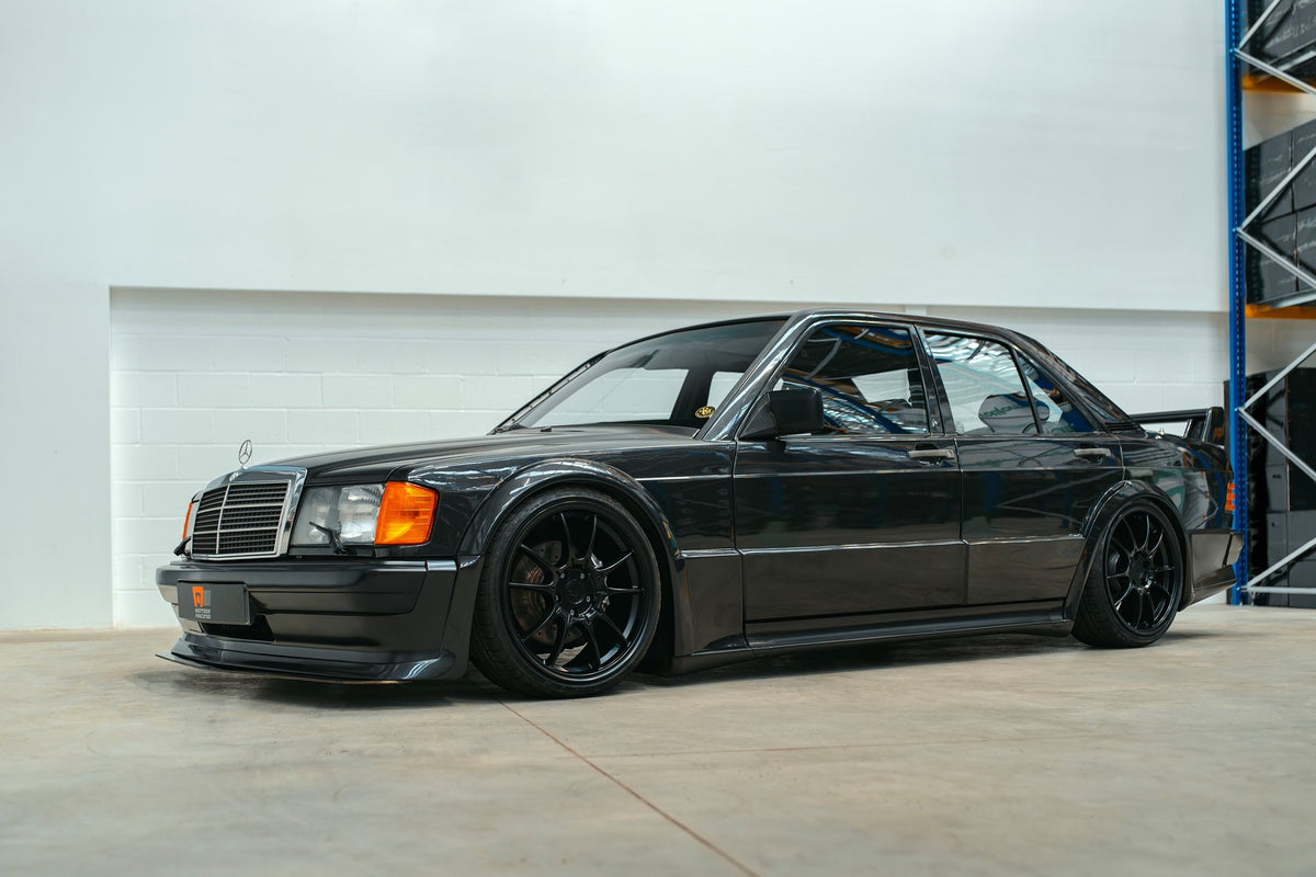 Motegi MR152 SS5 Satin Black on a Mercedes 190E