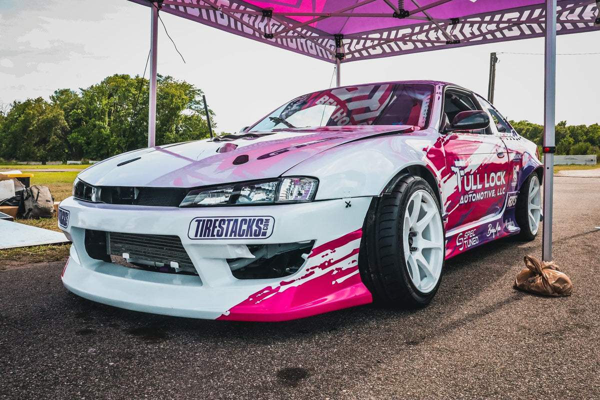 Motegi MR154 Battle White on a Nissan S14