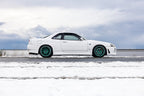 Motegi MR158 Tsubaki Hokkaido Green with Machined Lip on a 2002 Nissan Skyline