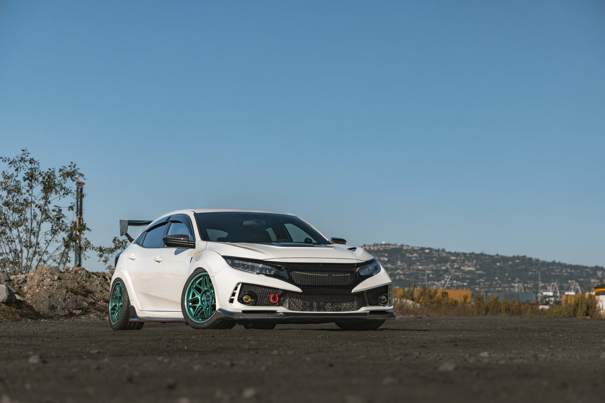 Motegi MR158 Tsubaki Hokkaido Green with Machined Lip on a Honda Civic Type R