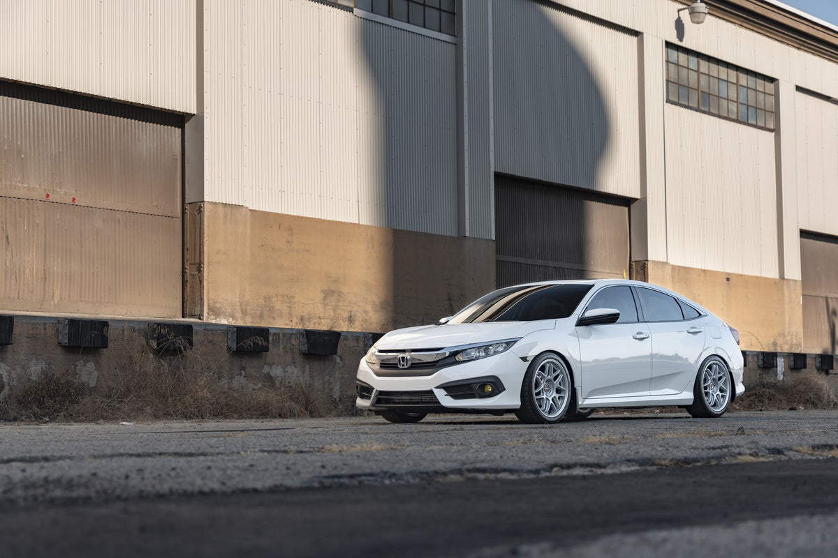 Motegi MR158 Tsubaki Hyper Silver with Machined Lip on a 2020 Honda Civic